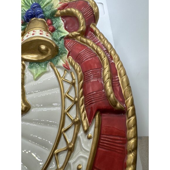 Fitz & Floyd Classics Christmas Plate 9" Red Green Bells Holly Holiday Decor - Picture 7 of 8